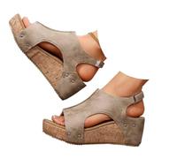 Genérico Platform Wedge Sandals for Women, Open Toe Slip-On Dressy Summer Beach Shoes, Wide Width Comfortable Adjustable Ankle Strap Sandals (beige-2,41)