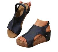 Genérico Platform Wedge Sandals for Women, Open Toe Slip-On Dressy Summer Beach Shoes, Wide Width Comfortable Adjustable Ankle Strap Sandals (blue-2,36)