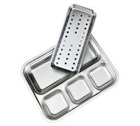 Genérico Plato Para Salsas Dividido - Salsera Divisora De Acero Inoxidable Para Barbacoa,Fuente De 4 Compartimentos Para Salsa Snacks Y Aperitivos Para Fiestas Y Camping