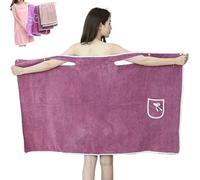Genérico Plus Size Women's Wearable Shower Skirt, 2-Button Design Adjustable Closure, Bow Tie Water Absorption and Quick Drying, Easy to Put On, Four Seasons Wearable Bathrobe (Deep Purple,M)