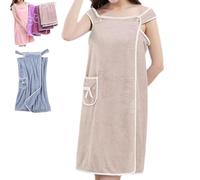 Genérico Plus Size Women's Wearable Shower Skirt, 2-Button Design Adjustable Closure, Bow Tie Water Absorption and Quick Drying, Easy to Put On, Four Seasons Wearable Bathrobe (Khaki,M)