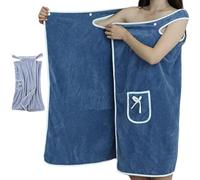 Genérico Plus Size Women's Wearable Shower Skirt, 2-Button Design Adjustable Closure, Bow Tie Water Absorption and Quick Drying, Easy to Put On, Four Seasons Wearable Bathrobe (Blue,L)