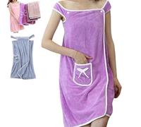 Genérico Plus Size Women's Wearable Shower Skirt, 2-Button Design Adjustable Closure, Bow Tie Water Absorption and Quick Drying, Easy to Put On, Four Seasons Wearable Bathrobe (Purple,L)