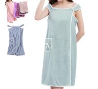 Genérico Plus Size Women's Wearable Shower Skirt, 2-Button Design Adjustable Closure, Bow Tie Water Absorption and Quick Drying, Easy to Put On, Four Seasons Wearable Bathrobe (Light Green,M)