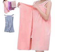 Genérico Plus Size Women's Wearable Shower Skirt, 2-Button Design Adjustable Closure, Bow Tie Water Absorption and Quick Drying, Easy to Put On, Four Seasons Wearable Bathrobe (Pink,M)