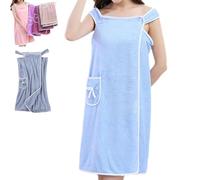 Genérico Plus Size Women's Wearable Shower Skirt, 2-Button Design Adjustable Closure, Bow Tie Water Absorption and Quick Drying, Easy to Put On, Four Seasons Wearable Bathrobe (Light Blue,M)