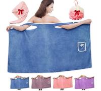 Genérico Plus Size Women'S Wearable Shower Skirt,Bow Tie Water Absorption And Quick,2-Button Design Adjustable Closure,Soft Friendly,Easy To Put On,Suitable For Everyone (Blue, Large)
