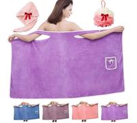 Genérico Plus Size Women'S Wearable Shower Skirt,Bow Tie Water Absorption And Quick,2-Button Design Adjustable Closure,Soft Friendly,Easy To Put On,Suitable For Everyone (Purple, Large)