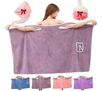 Genérico Plus Size Women'S Wearable Shower Skirt,Bow Tie Water Absorption And Quick,2-Button Design Adjustable Closure,Soft Friendly,Easy To Put On,Suitable For Everyone (Fuchsia, Large)