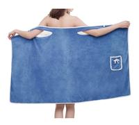 Genérico Plus Size Women's Wearable Shower Skirt Wearable Towels for Women with 2-Button Design Water Absorption,with Straps Bath Skirt (Blue,Large)