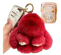 Genérico Plush Bunny Keychain Cute Fluffy Stuffed Animal, Soft Bunny with Tin Box Easter Gifts for Women Bag Charm (Burgundy)