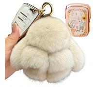 Genérico Plush Bunny Keychain Cute Fluffy Stuffed Animal, Soft Bunny with Tin Box Easter Gifts for Women Bag Charm (Beige)