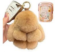 Genérico Plush Bunny Keychain Cute Fluffy Stuffed Animal, Soft Bunny with Tin Box Easter Gifts for Women Bag Charm (Khaki)