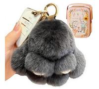 Genérico Plush Bunny Keychain Cute Fluffy Stuffed Animal, Soft Bunny with Tin Box Easter Gifts for Women Bag Charm (Charcoal Gray)