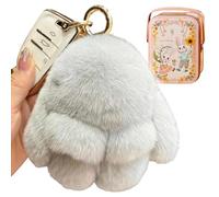 Genérico Plush Bunny Keychain Cute Fluffy Stuffed Animal, Soft Bunny with Tin Box Easter Gifts for Women Bag Charm (Light Gray)