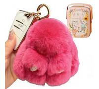 Genérico Plush Bunny Keychain Cute Fluffy Stuffed Animal, Soft Bunny with Tin Box Easter Gifts for Women Bag Charm (Fuchsia)