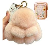 Genérico Plush Bunny Keychain Cute Fluffy Stuffed Animal, Soft Bunny with Tin Box Easter Gifts for Women Bag Charm (Nude)