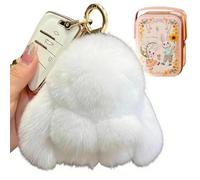 Genérico Plush Bunny Keychain Cute Fluffy Stuffed Animal, Soft Bunny with Tin Box Easter Gifts for Women Bag Charm (White)