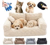 Genérico Plush Calming Dog Sofa Bed with Removable Washable Cover, Soft Cat Sofa with Raised Rim & Non-Slip Bottom, Sofas & Chairs for Dogs Fluffy Dog Couch Bed (Beige, 3XL)