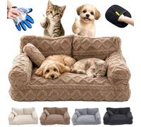 Genérico Plush Calming Dog Sofa Bed with Removable Washable Cover, Soft Cat Sofa with Raised Rim & Non-Slip Bottom, Sofas & Chairs for Dogs Fluffy Dog Couch Bed (Khaki, S)