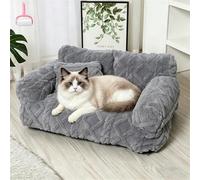 Genérico Plush Calming Pet Sofa Bed with Removable Cover,Soft Warming Washable Puppy Bed with Raised Rim & Non-Slip Bottom,Fluffy Dog Cat Couch Beds for Cats and Dogs of Any Size (Light Gray, M)
