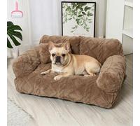 Genérico Plush Calming Pet Sofa Bed with Removable Cover,Soft Warming Washable Puppy Bed with Raised Rim & Non-Slip Bottom,Fluffy Dog Cat Couch Beds for Cats and Dogs of Any Size (Khaki, XL)