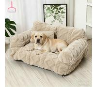 Genérico Plush Calming Pet Sofa Bed with Removable Cover,Soft Warming Washable Puppy Bed with Raised Rim & Non-Slip Bottom,Fluffy Dog Cat Couch Beds for Cats and Dogs of Any Size (Beige, L)
