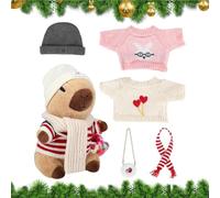 Genérico Plush Capybara Toy, Cartoon Animal Set with 9 Dress-Up Outfits and Accessories, Fun Interactive Soft Doll for Party Supplies, Christmas Holiday Decorations on Bed Sofa Couch Display