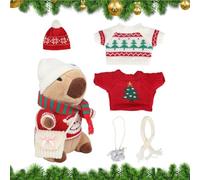 Genérico Plush Capybara Toy, Cartoon Animal Set with 9 Dress-Up Outfits and Accessories, Fun Interactive Soft Doll for Party Supplies, Christmas Holiday Decorations on Bed Sofa Couch Display