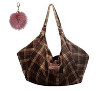 Genérico Plush Checkered Tote Bag for Women,Slouchy Hobo Plaid Underarm Satchel,Large Retro Casual Flannelette Shoulder Bag