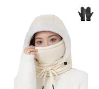Genérico Plush-Lined Thickened Thermal Hat with Face Mask for Men and Women,Mask Scarf for Cold Winter,3 in 1 Windproof Ski Hats (FR/ES, Números, 30, 48, Off-White)