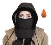Genérico Plush-Lined Thickened Thermal Hat with Face Mask for Men and Women, Windproof Warm Ski Winter Face Mask Hats (Black)