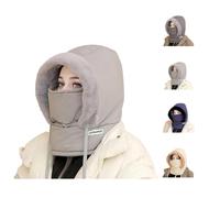 Genérico Plush-Lined Thickened Thermal Hat with Face Mask for Men and Women, Winter Camping Hooded, Windproof Fleece Balaclava (Light Gray)