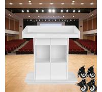 Genérico Podio de Madera Blanca con Ruedas - Púlpito de pie para Iglesia, Ideal para discursos, conferencias, Uso en oficinas y escuelas - Soporte de Atril portátil