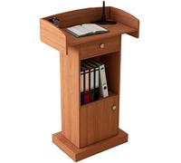 Genérico Podio metálico Curvo con Soporte de Madera y cajón: Atril de Suelo Ideal para conferencias, auditorios, Iglesias y Eventos. Diseño Duradero y Elegante.