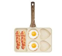 Genérico Poêle Antiadhésive - Poêle BBQ Camping | 5 Compartiments Avec Manche En Bois Amovible Poele À Œufs Multifonction Pour Petit-Déjeuner Hamburger Viande Poisson BBQ Camping Cuisine Maison