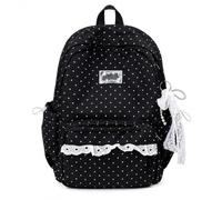 Genérico Polka Dot Backpack Lace Backpack Y2k Aesthetic Large Laptop Daypack (Black,With charm)