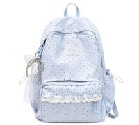 Genérico Polka Dot Backpack Lace Backpack Y2k Aesthetic Large Laptop Daypack (Blue,With charm)