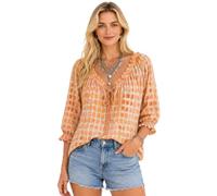 Genérico Polka Dot Lace-Up Blouse for Women V Neck 3/4 Sleeve Loose Flowy Summer Top (Orange,XL)