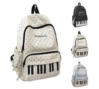 Genérico Polka Dot Piano Backpack, Whimsical Y2K Polka Dot Music Backpack with Star Charm, Lightweight Bag for Campus, Commute, Work, Travel (White)