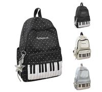 Genérico Polka Dot Piano Backpack, Whimsical Y2K Polka Dot Music Backpack with Star Charm, Lightweight Bag for Campus, Commute, Work, Travel (Black)