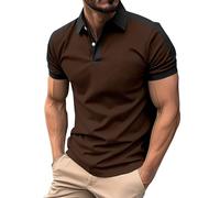 Generico Polo de manga larga para hombre básico camisetas elegante camiseta cuello ajuste regular trabajo golf tenis poloshirt polo manga corta hombre simple pero elegante, Café-e, Small