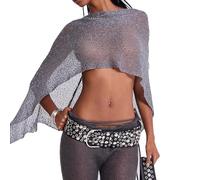 Genérico Poncho Transparente Y Brillante Para Mujer - Chal Asimétrico De Gasa Con Tejido De Malla, Una Prenda De Playa Moderna(Gray)
