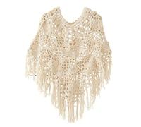 Genérico Poncho Y Capa De Punto Y Ganchillo Para Mujer Diseño Floral Con Flecos, Estilo Boho Y Casual Cubrebaños Chal Envolvente(Beige)