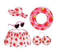Genérico Porch Duck Outfits - Summer Bikini Swim Ring Hat Hawaiian Duck Statue Costume | Swim Ring For Yard Lawn Garden Patio Deck 23 Inch Porch Costume with Sunglasses
