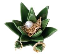 Generico Porta Anillos De Aloe - Porta Botánicos De Porcelana, Unidad De Almacenamiento De Figuras Verdes, Base De Presentación Con Cadena De Colgantes, Mini Estatua Artística | Para El Regalo De