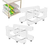 Generico Porta latas para bebidas, 2 dispensadores para bebidas - Cesta transparente de 2 niveles, dispensador retráctil con ruedas, ancho ajustable para casa, cocina, frigorífico