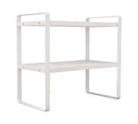 Genérico Portable Desktop Bookshelf, 2 Tier Modern Display Riser, Office Desk Shelf Storage Organizer with Wood Finish, Compact Countertop Cabinet for Bedroom Kitchen Pantry Table, Stylish Book Room