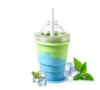 Genérico Portable Folding Ice Ball Cup - Food Grade Silicone Leakproof Tumbler 301-400ML With Straw Lid Ice Mold Water Cup For Summer Travel Camping Gym And Outdoor Cold Drinks