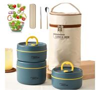 Genérico Portable Insulated Lunch Container Set, 2/3/4 Separate Stackable Thermal Food Lunch Container, Hot Food Lunch Containers, Unisex,For Work Picnics Camping (Blue 3-Tier)